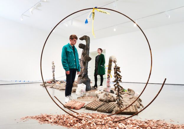 Visitors view work by Michael Dean in The Hepworth Prize for Sculpture. 26 October 2018 - 20 January 2019. Photo, David Lindsay