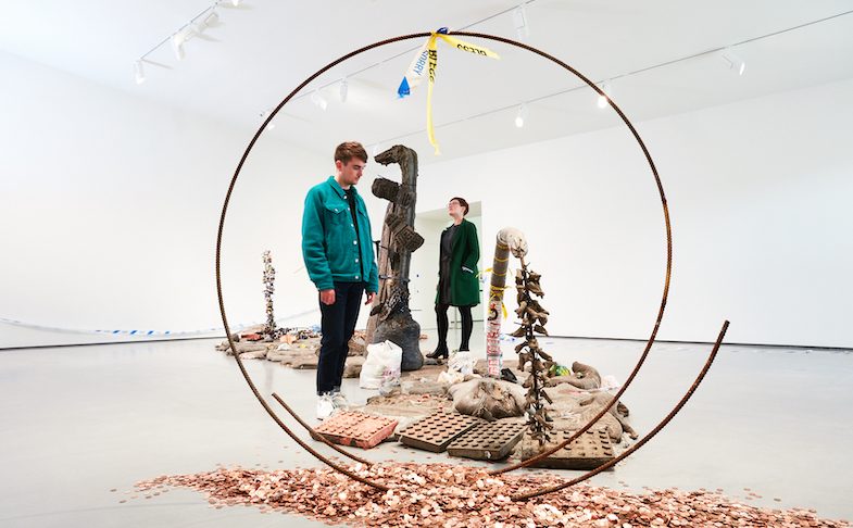Visitors view work by Michael Dean in The Hepworth Prize for Sculpture. 26 October 2018 - 20 January 2019. Photo, David Lindsay