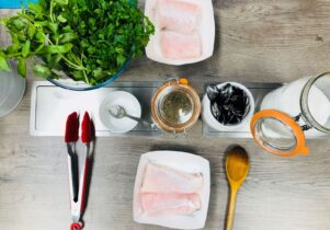 Cooking Together Italian Hake with Salsa verde ingredients