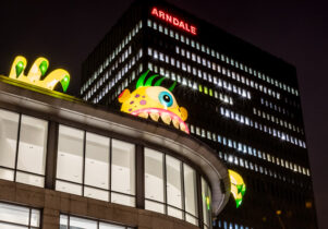An inflatable monster shown on a roof as part of Monster Invasion: return of the monsters