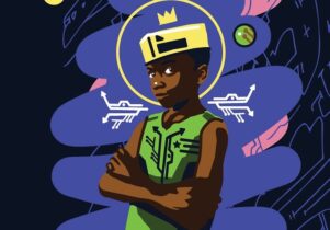 illustration of the Little Prince with a purple background