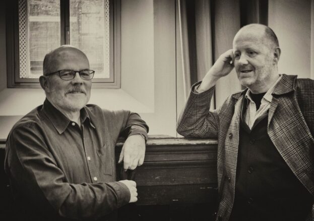 Carcanet exhibition: Carcanet poets Michael Schmidt and Michael Symmons Roberts.