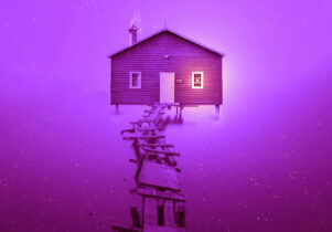 Dust - the outside of a house shown against a purple background
