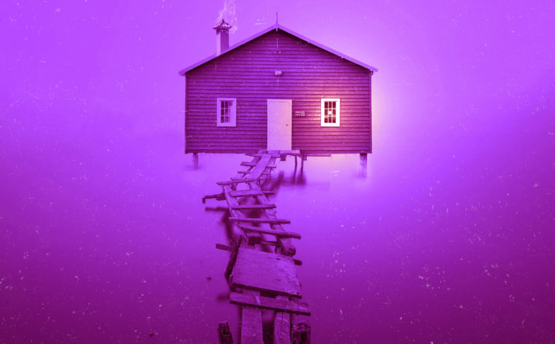 Dust - the outside of a house shown against a purple background