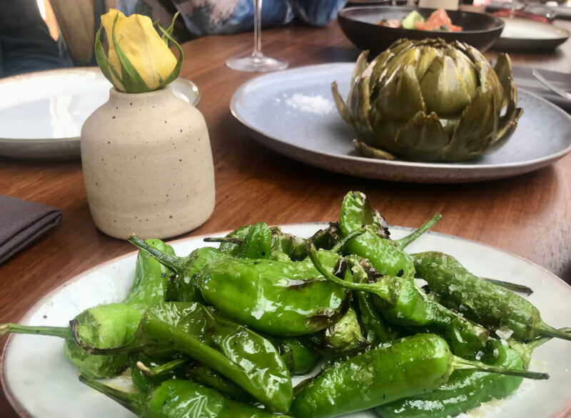 Padron peppers with globe artichoke