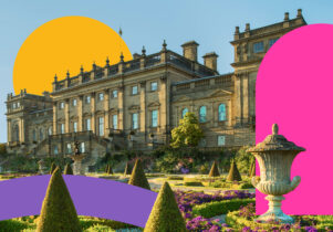a large mansion house surrounded by three blocks of colour