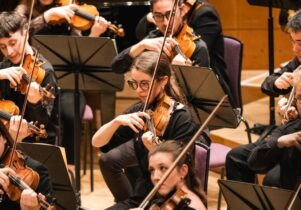 Students playing in an orchestra