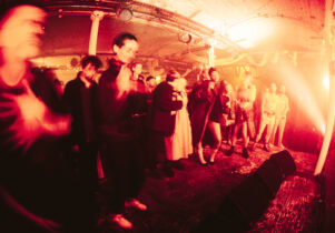 Crowd listening to music at Islington Mill as part of Fat Out Fest