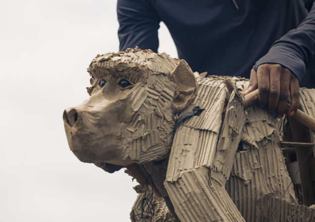 A puppet of a bear in production as a part of The Herds