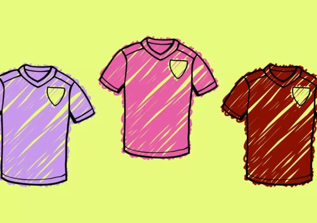 Design Your Own Football Shirt at Aviva Studios. Drawing of 2 football shirts in different colours.
