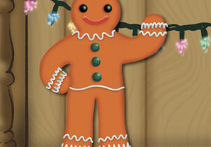 the Gingerbread man stood on a dresser waving