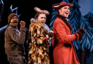 3 actors, dressed as a mouse, a gruffalo and a fox
