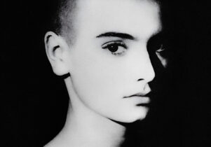 Black and white photograph of Sinéad O'Connor