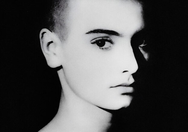 Black and white photograph of Sinéad O'Connor