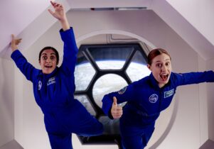 Emily Lloyd-Saini as Grace in Space and Harrie Hayes as Lieutenant Strong in Horrible Science
