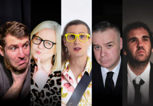 5 headshots of all comedians performing on the night