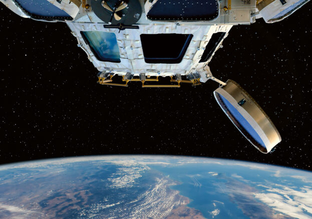 Visual of the earth from space, and half a space module