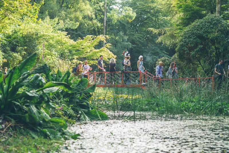 People crossing a bridge