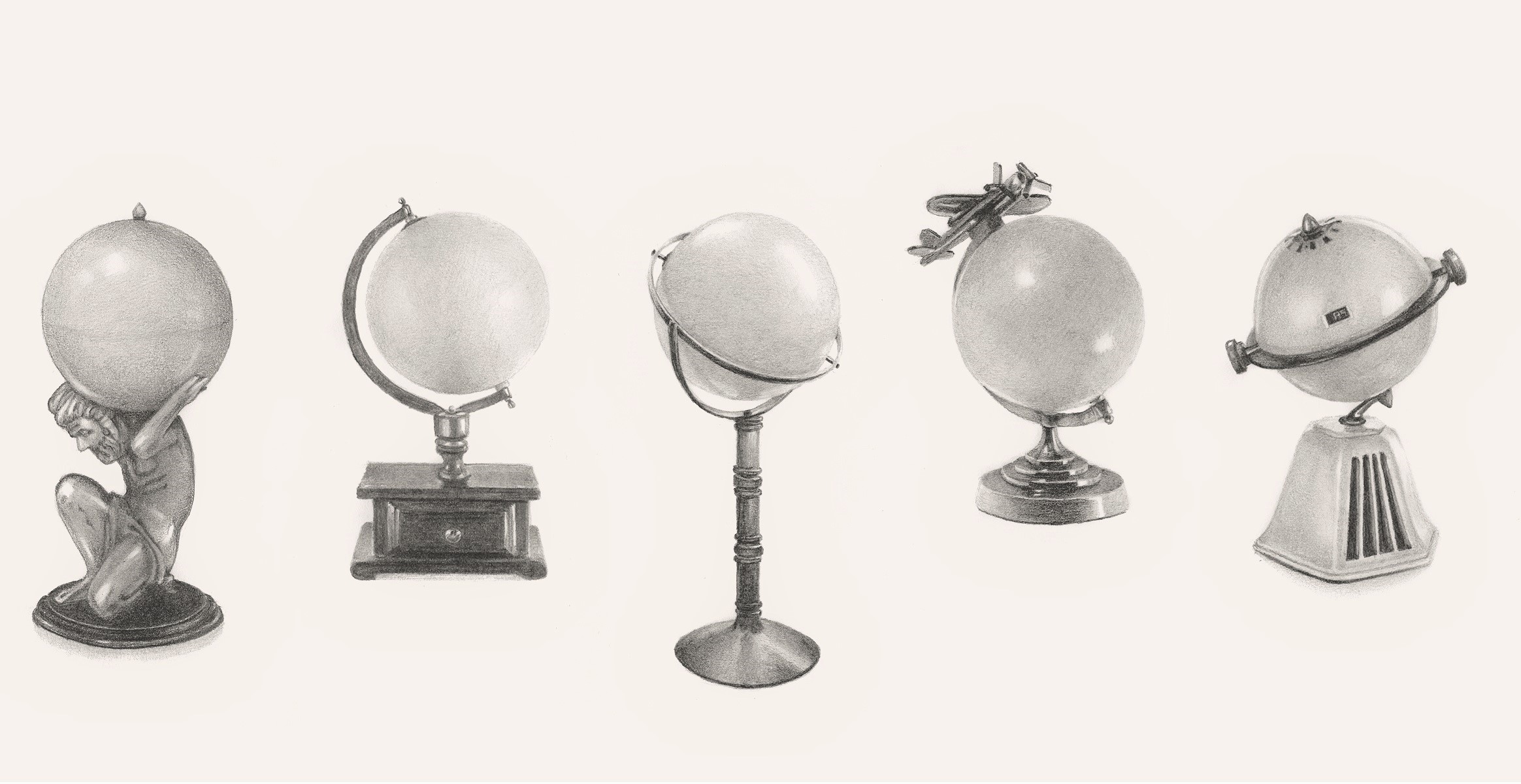 Sketch of four globes by Hondartza Fraga