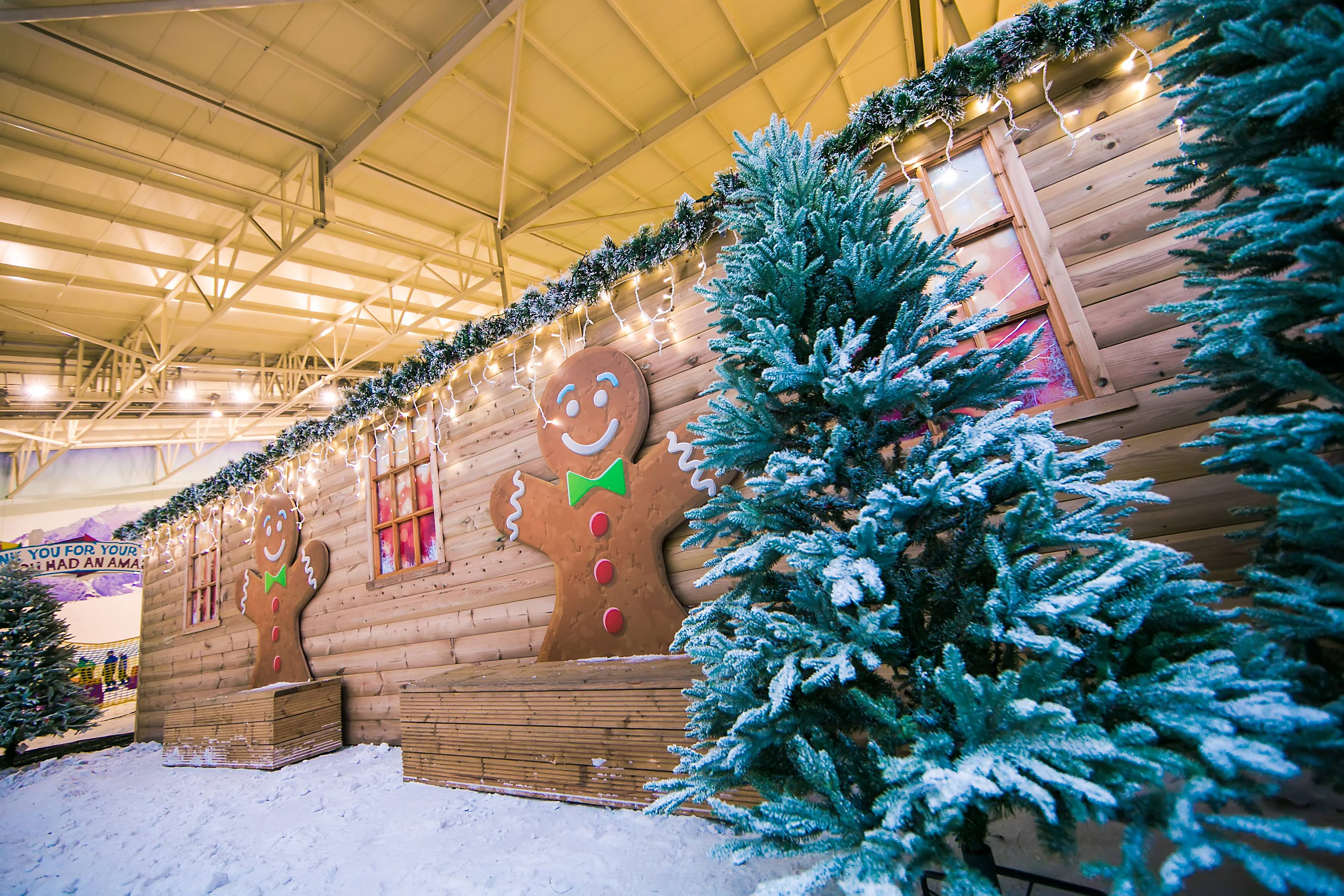 Gingerbread figures on the wall of Santa's grotto at Christmas at Chill Factore